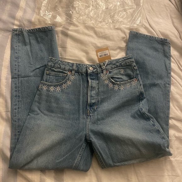 Reformation Cynthia High-Rise Straight Daisy Embroidered Jeans 29 NWT - Picture 9 of 12